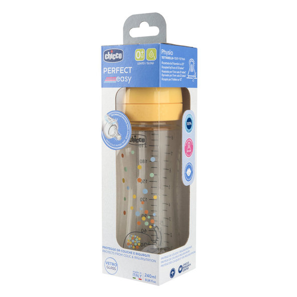 Chicco skleněná láhev Perfect Easy 240 ml silikon 0 m+