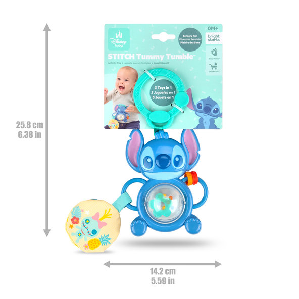 BRIGHT STARTS Senzorická hračka na C-kroužku Stitch Tummy Tumble™ 0m+