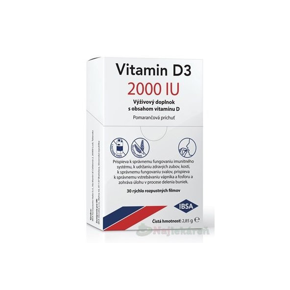 IBSA Vitamin D3 2000 IU pomeranč 30 filmů