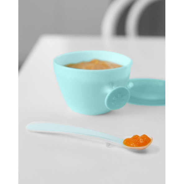 SKIP HOP Easy-Feed Mealtime Jídelní set s hrníčkem Teal/Grey 6 m+