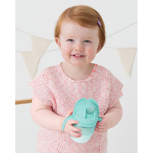 SKIP HOP Easy-Feed Mealtime Jídelní set s hrníčkem Teal/Grey 6 m+
