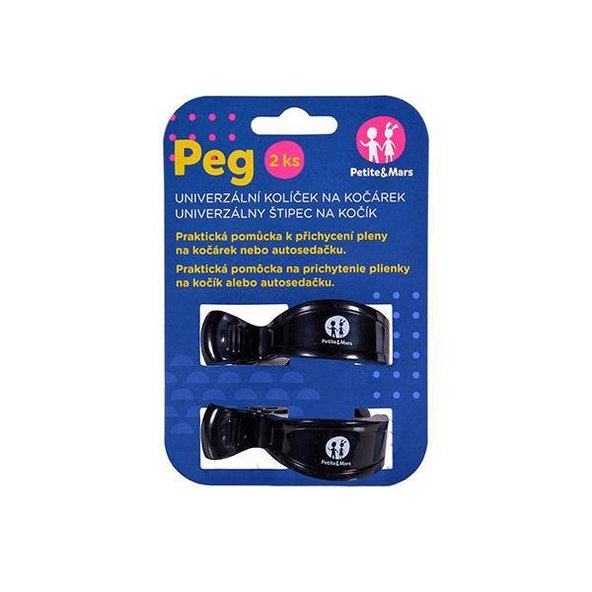 PETITE&MARS klip na kočárek Peg Black 2 ks