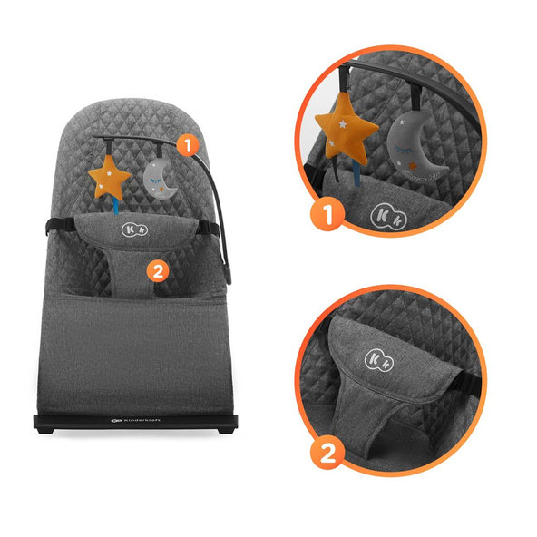 Kinderkraft hojdacie lehátko Mimi Grey 0–9 kg