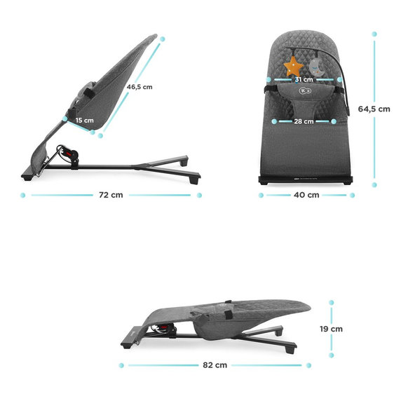 Kinderkraft hojdacie lehátko Mimi Grey 0–9 kg