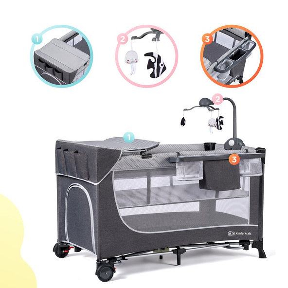 Kinderkraft cestovná postieľka Leody Grey