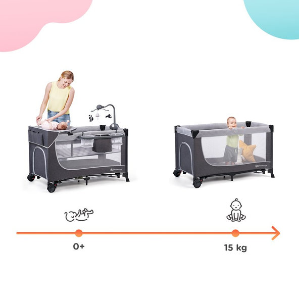 Kinderkraft cestovná postieľka Leody Grey