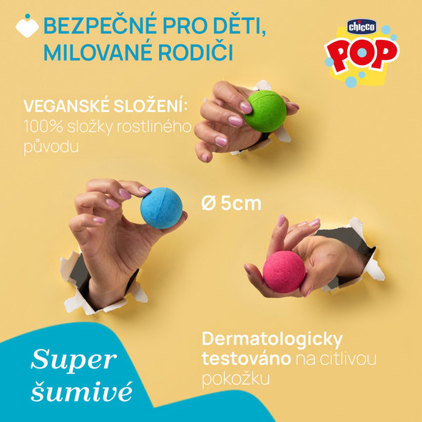 CHICCO Šumivé koupelové bomby POP pro děti a teenagery 3 ks