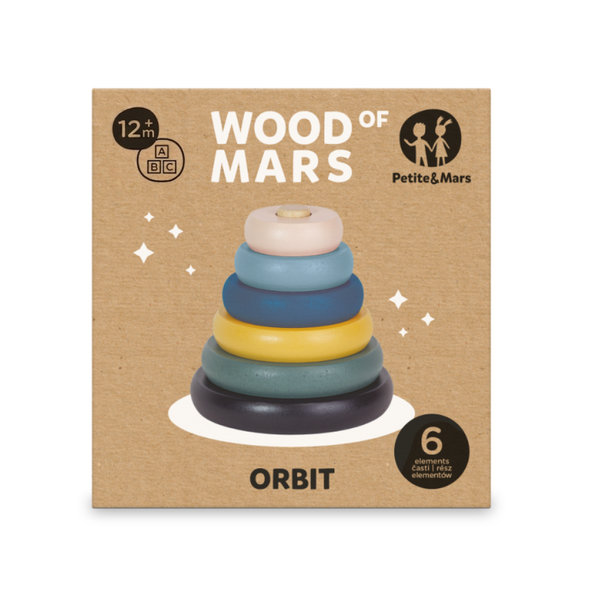 PETITE&MARS Hračka skládací Orbit Wood of Mars Cosmic Blue 12m+