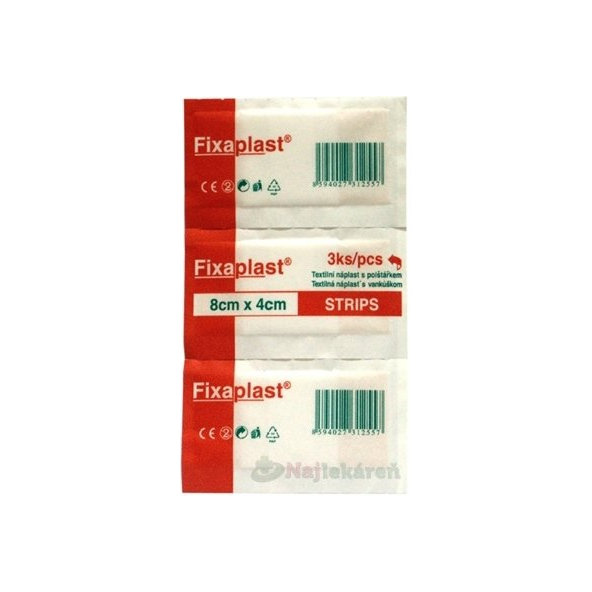 FIXAplast STRIPS textilní náplasti s polštářkem 8 × 4 cm 3 ks