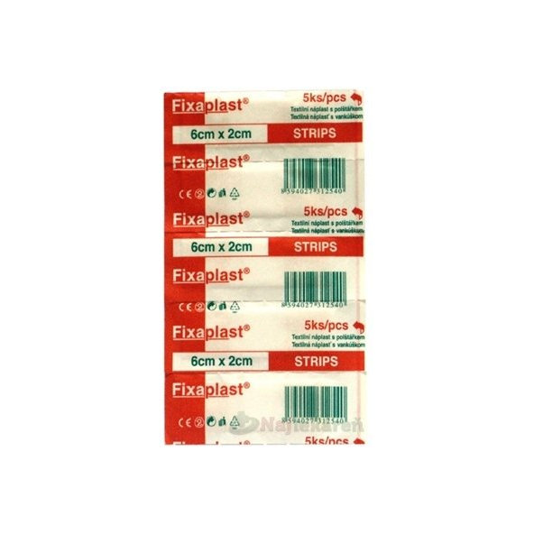 FIXAplast STRIPS textilní náplasti s polštářkem 6 × 2 cm 5 ks