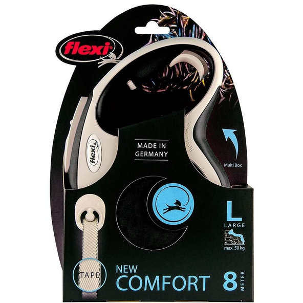 Flexi New Comfort L černé vodítko páska 8 m