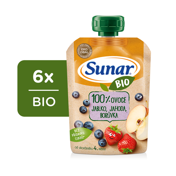 Sunar BIO kapsička jablko jahoda borůvka 6x100 g