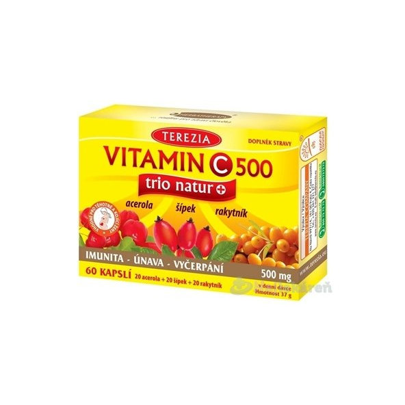 Terezia Vitamín C 500 Trio Natur+ acerola+šípek+rakytník 60 kapslí