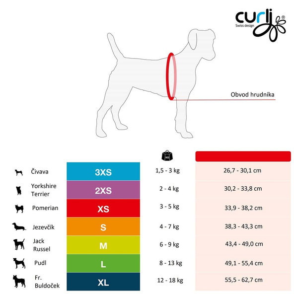 Curli postroj pro psy se sponou Air-Mesh Red XS 3-5 kg