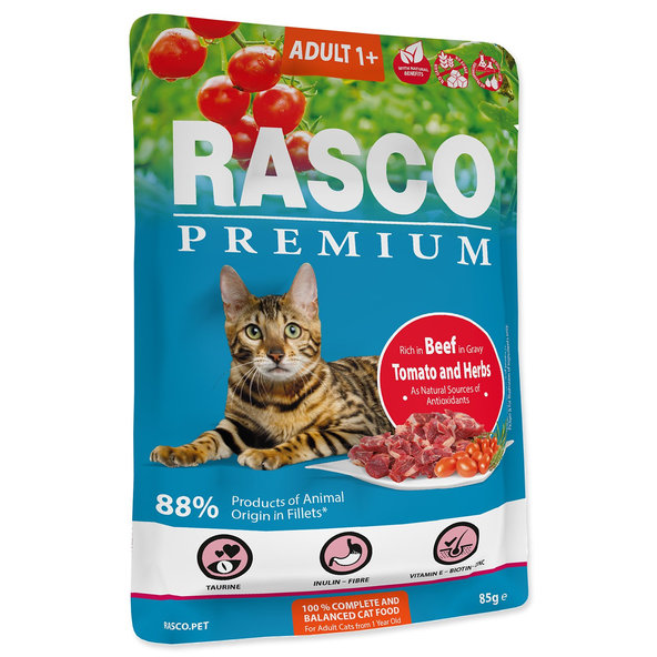 Rasco Premium Adult kapsička pro kočky hovězí s rajčaty 28 x 85 g