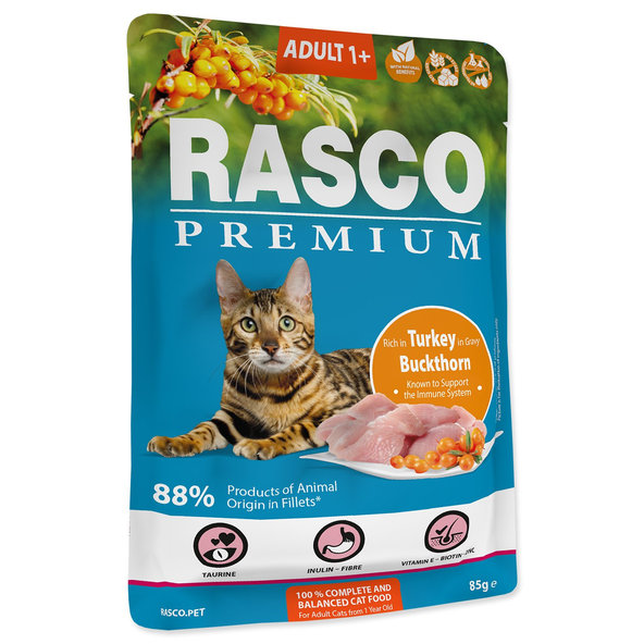 Rasco Premium Adult kapsička pro kočky krůta s rakytníkem 28 x 85 g