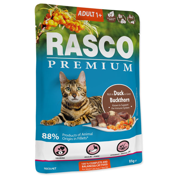 Rasco Premium Adult kapsička pro kočky kachna s rakytníkem 28 x 85 g