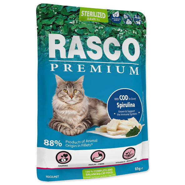 Rasco Premium Sterilized kapsička treska se spirulinou 28 x 85 g