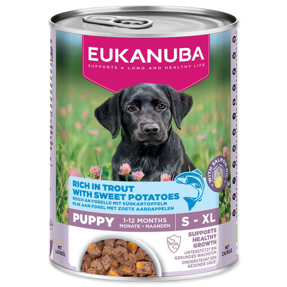 Eukanuba konzerva pro psy Puppy pstruh s batáty 400 g