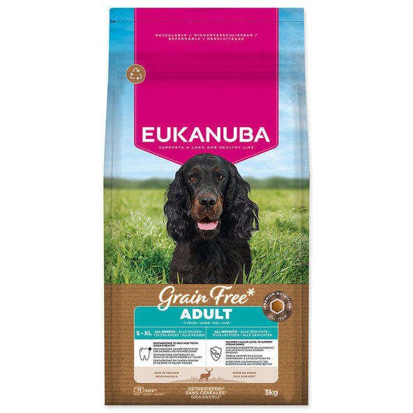 EUKANUBA Grain Free Adult All Breeds krmivo pro psy s jelením masem 3 kg