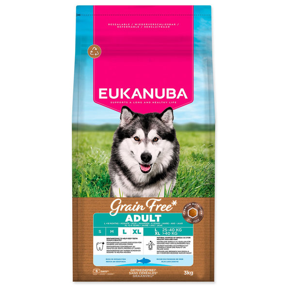 EUKANUBA Grain Free Adult Large krmivo pro psy s mořskými rybami 3 kg