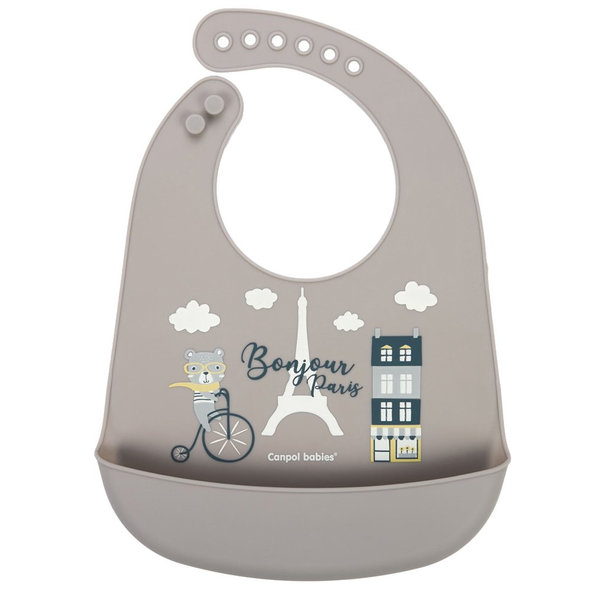 Canpol Babies bryndák silikonový s kapsou Bonjour Paris béžový