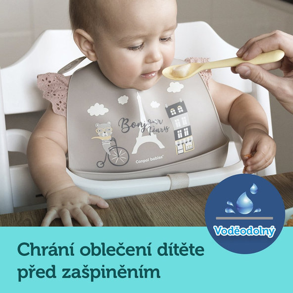 Canpol Babies bryndák silikonový s kapsou Bonjour Paris béžový
