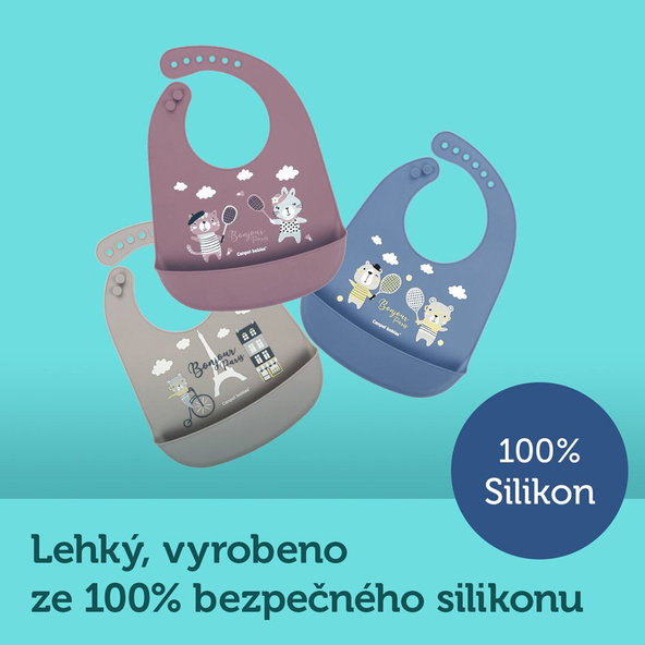 Canpol Babies bryndák silikonový s kapsou Bonjour Paris béžový