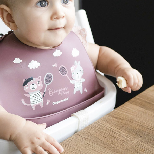 Canpol Babies bryndák silikonový s kapsou Bonjour Paris růžový