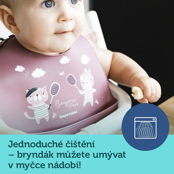 Canpol Babies bryndák silikonový s kapsou Bonjour Paris růžový