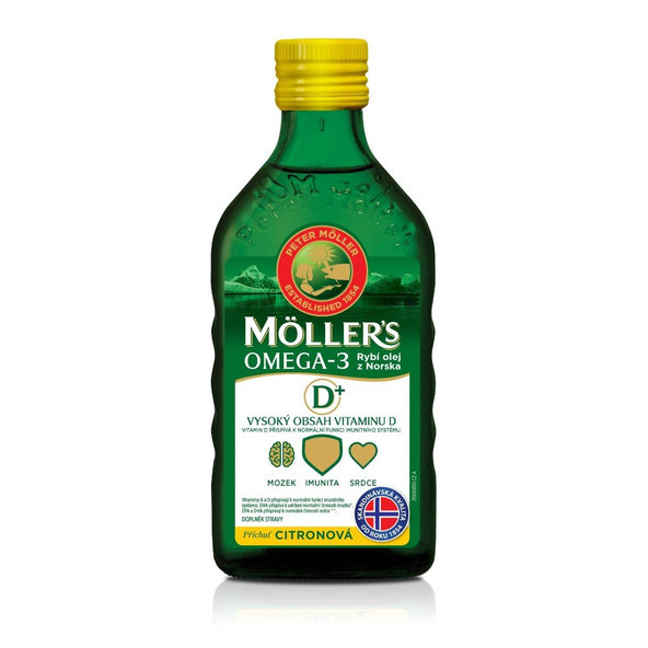 Möller’s Omega-3 rybí olej + vitamín D citron 250 ml