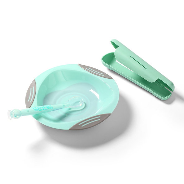 Babyono silikonová lžička s pouzdrem 6 m+ zelená