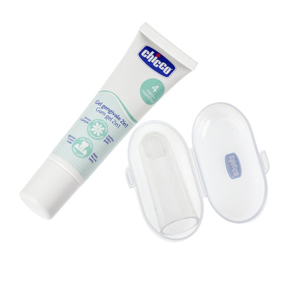 Chicco zubní set gel a kartáček na prst s pouzdrem 4 m+