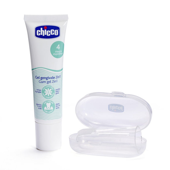 Chicco zubní set gel a kartáček na prst s pouzdrem 4 m+