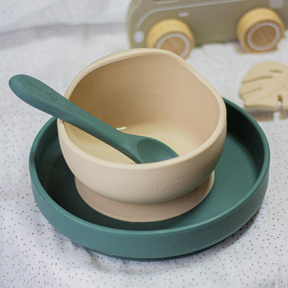 PETITE&MARS jídelní set TAKE&MATCH Desert Sand / Misty Green 6 m+ 4 ks