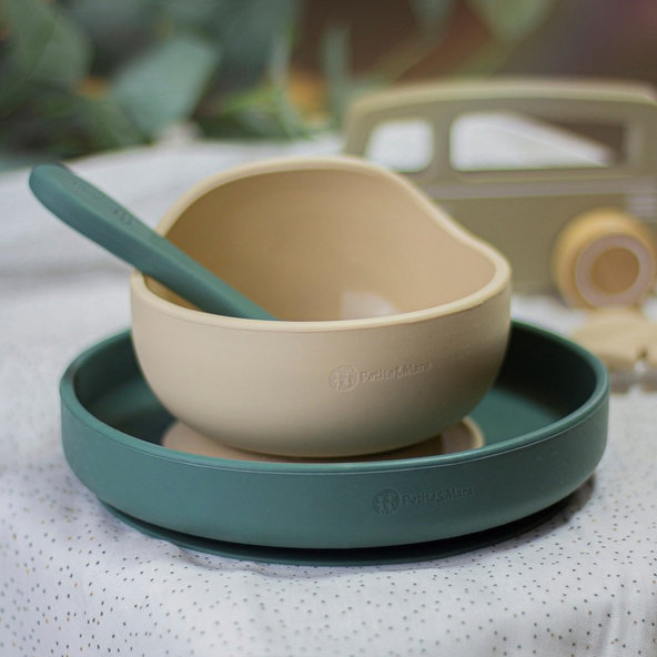 PETITE&MARS jídelní set TAKE&MATCH Desert Sand / Misty Green 6 m+ 4 ks