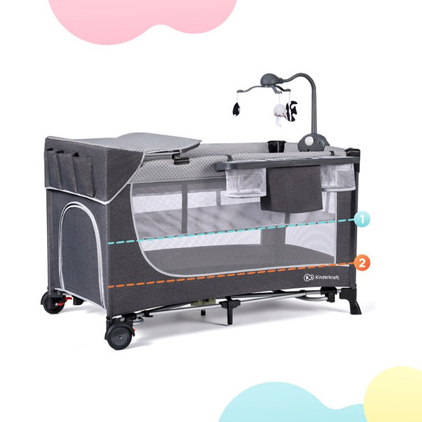 Kinderkraft cestovná postieľka Leody Grey