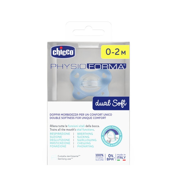 Chicco PhysioForma Dual Soft silikonový dudlík modrý 0–2 m 1 ks