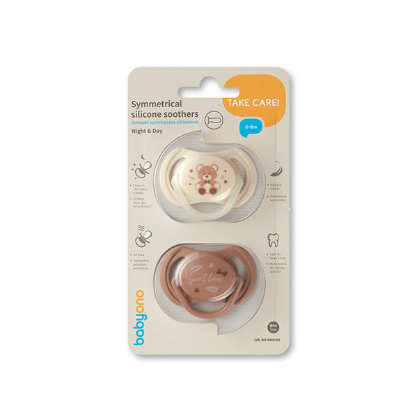 Babyono silikonové symetrické dudlíky 0–6 m 2 ks