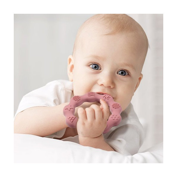 Babyono silikonové kousátko kroužek růžový