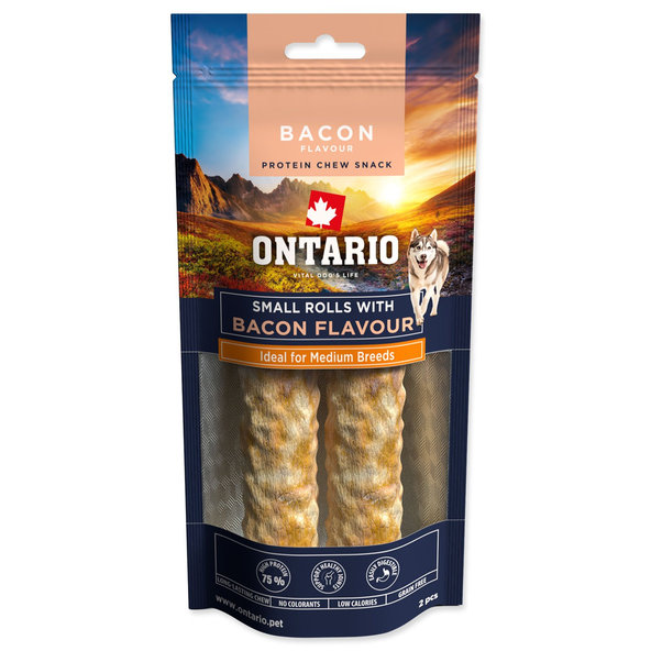Ontario Protein Žvýkací rolka malá pro psy příchuť slanina 12,7 cm 2 ks