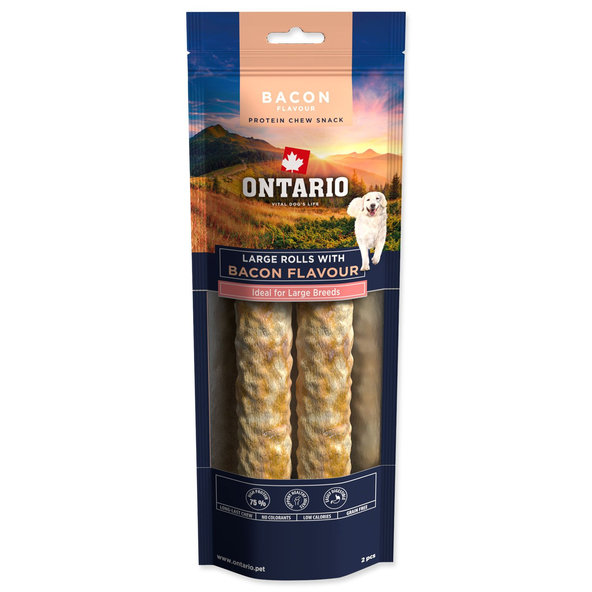 Ontario Protein Bacon žvýkací rolka pro psy Large 2 ks 25,4 cm