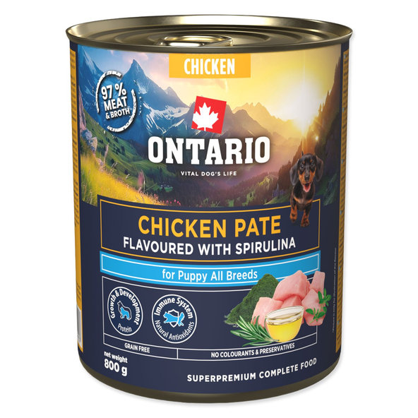 Ontario Puppy konzerva kuřecí paštika s příchutí spiruliny 800 g