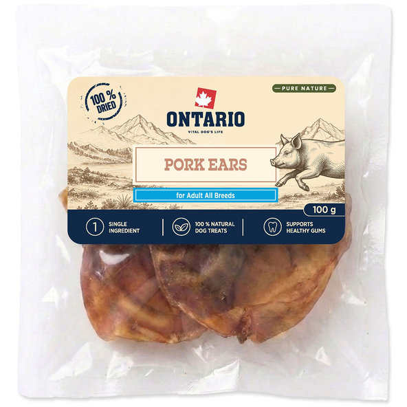 Ontario Pure Nature Sušené Vepřové Ucho pro psy 100 g