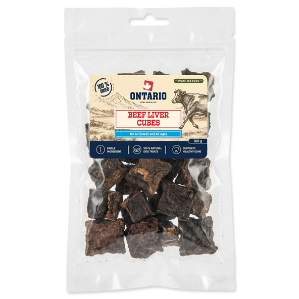 Ontario Pure Nature sušené kostičky z hovězích jater pro psy 100 g