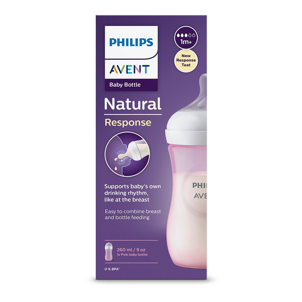 Philips AVENT Natural Response láhev růžová 1 m+ 260 ml