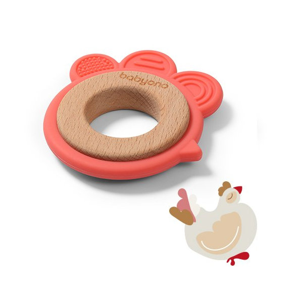 Babyono dřevěno-silikonové kousátko Hen