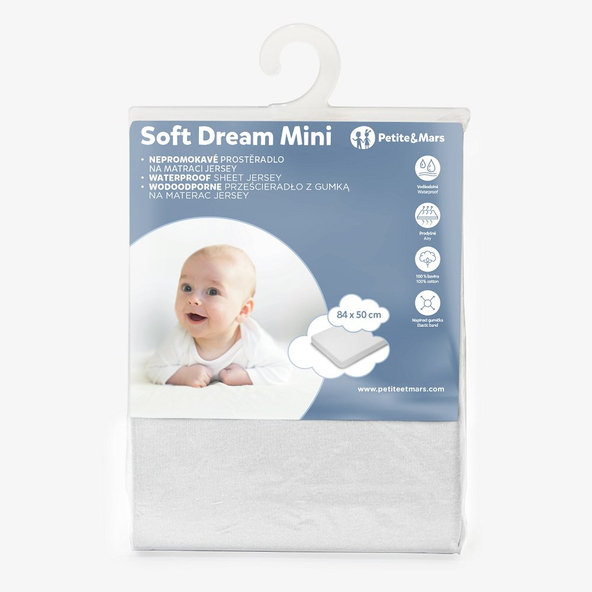 PETITE&MARS nepremokavá plachta Soft Dream Mini 84 × 50 White