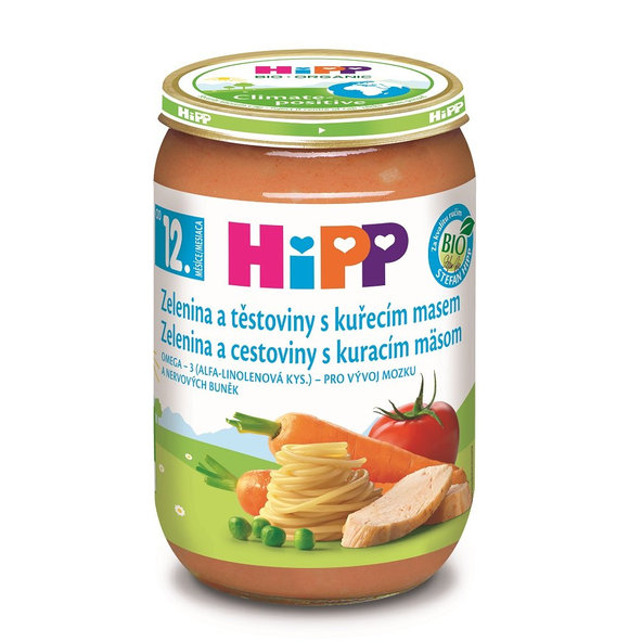 HiPP BIO příkrm zelenina a těstoviny s kuřecím masem 12m+ 220 g