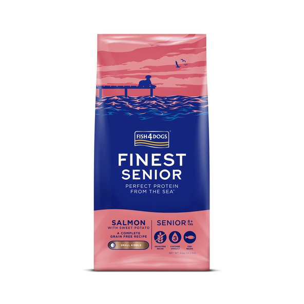 FISH4DOGS Finest Senior malé granule losos s batáty 8+ 6 kg